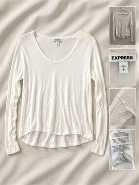 EXPRESS White Long-Sleeve Scoop Neck Women's Top